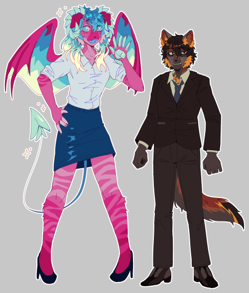 maxpawb:

me and @fatal-strike 

’s awesome OCs once more…!look at them  now. (theyre both bisexual and are dating ) 
