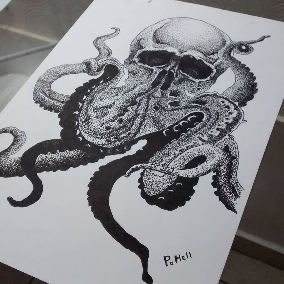 Octopus Skull tattoo design drawing  EntertainmentMesh