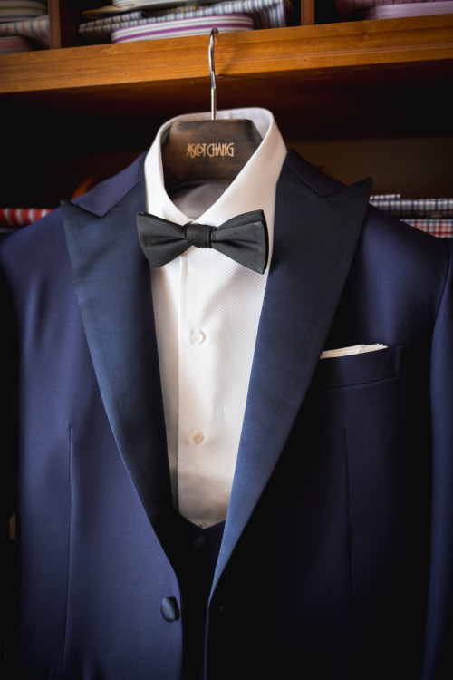 Ready for the New Year?  Bespoke tuxedo with U-waistcoat in blue Holland & Sherry cloth.- Ascot 