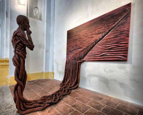 sixpenceee: “Escape into Reality&quot; is a Painting/Sculpture from Czech artist, Michael 