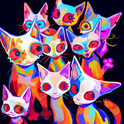 siins:    a (mostly) one layer painting of kitties :^)  