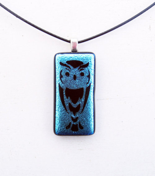 Owl Fused Glass Pendant Finally finished a new design. This piece is made from a blue dichroic glass