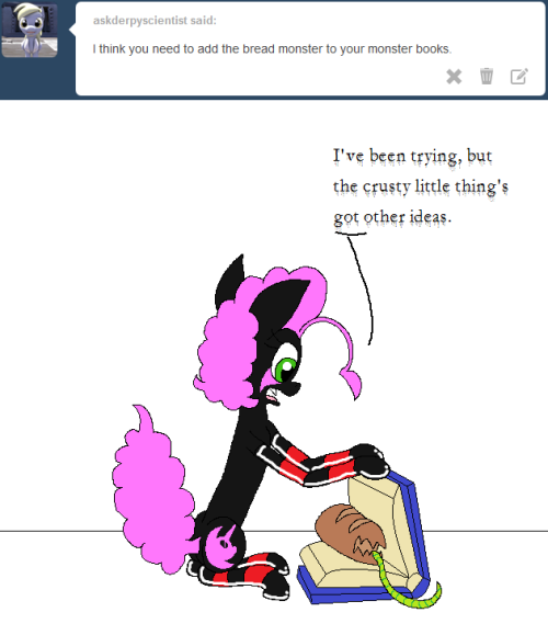 darkfiretaimatsu:  I just can’t quite close the book on this monster just yet, even though its presence has gotten a bit stale~ And adding the book to the bread monster is an even worse idea, it turns out~  xD! Oh Tai~