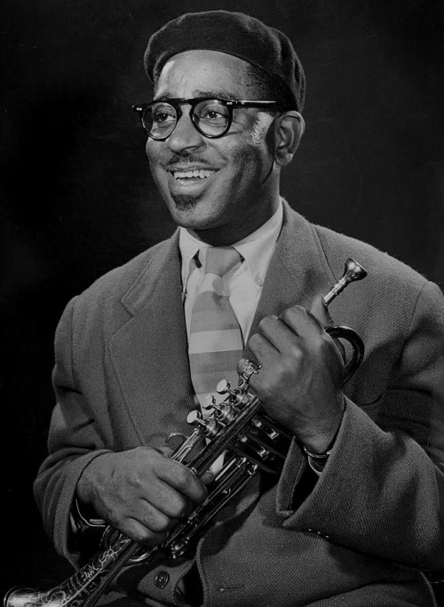 milkandheavysugar:Portrait of trumpet virtuoso and jazz icon, Dizzy Gillespie (1943)