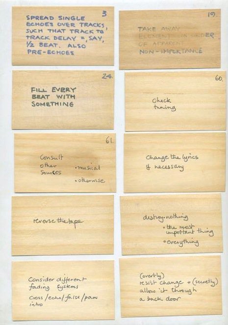 theviolentgarden:  Oblique Strategies by Brian Eno & Peter Schmidt original handwritten cards 