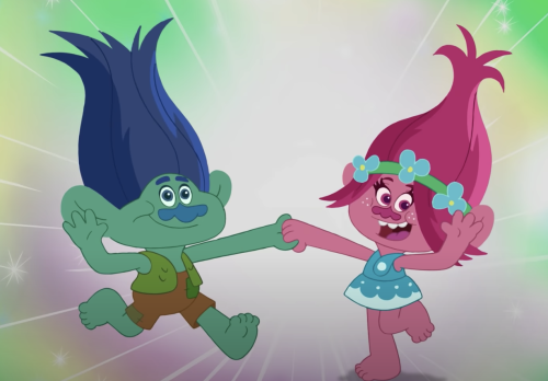 The adorable screenshots from the TBGO short called Ask Poppy: How to Dance Trolls Style (on Peacock