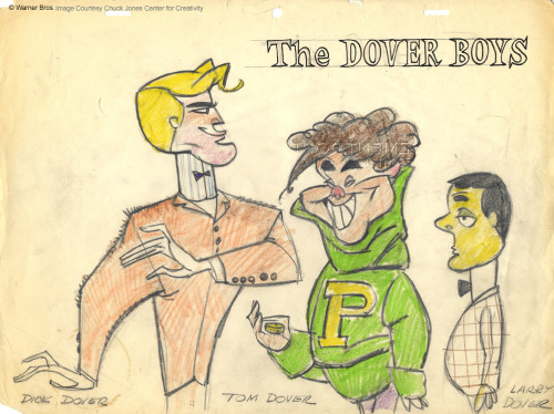 directedbychuckjones:  Fun-loving, laughing haired, curly-eyed kid.  Original character model drawings for a proposed sequel to the Chuck Jones-directed 1940 short cartoon, “The Dover Boys”. Graphite and colored pencil on 12 field animation paper.