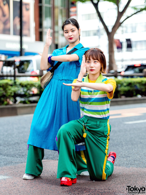 Japanese students 18-year-old Okusako and 17-year-old Saya on the street in Harajuku both wearing RR