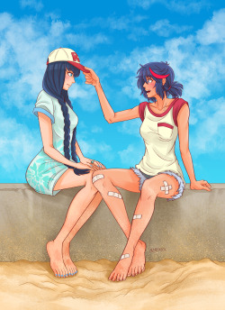 herokick:  just chillin out by the seaside~ ♪Sats &amp; Ryu summer: ☆, ☆, ☆   &lt;3 ///&lt;3