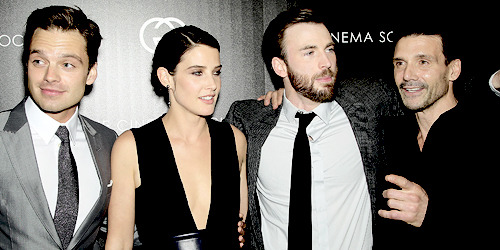 weheartchrisevans:  Sebastian Stan, Cobie Smulders, Chris Evans &amp; Frank Grillo @ screening o