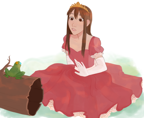 paperypiper:local princess harassed by screaming frog(because of the frog prince au kit drew)