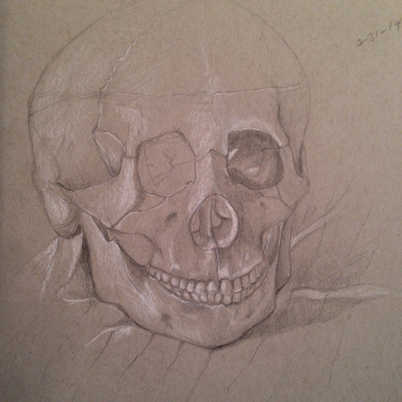 More practice drawings of skulls. This drawing is unfinished. I was tired of fixing it :/