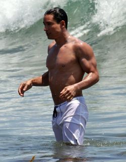 famousdudes:  Mario Lopez bulging in white swimwear.