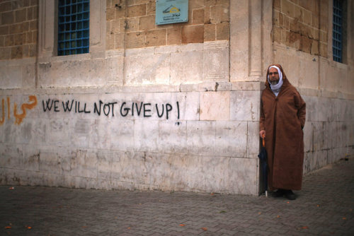 &ldquo;We will not give up!” Seen in Tunis, Tunisia.January 25, 2011