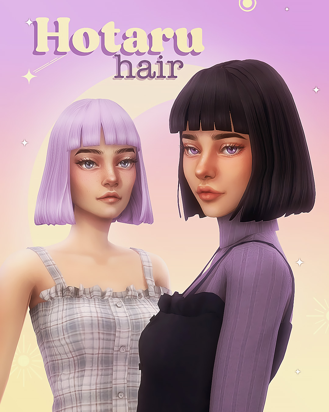 Hotaru hair Hello! I’m having such a good time making CC for Sailor Month (ʃƪ´ᴗ`;) This hair was inspired by darling Hotaru Tomoe aka Sailor Saturn 🖤💜 • The Sims 4 • Base-game compatible • Compatible with hats • 18 EA swatches + 3 bonus colors •...
