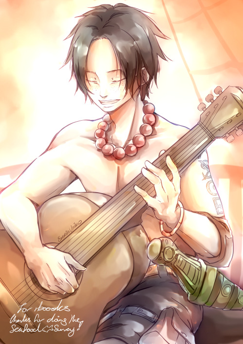 ezaria-umiko-art: Seafood Survey Art Raffle Prize #2 Ace playing guitar for @rboooks! Modern AU