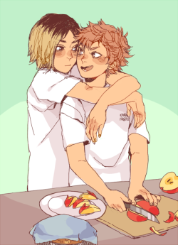 kageyamatobiokun:  kenhina comission for lia!!!! they ARE MAKING APPLE RABBITS thank you so much for commisionin me!!!!!&lt;333
