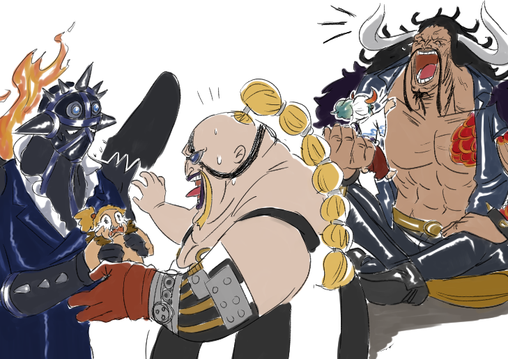 yamato, kaidou, king, queen, and jack (one piece) drawn by sate_meng
