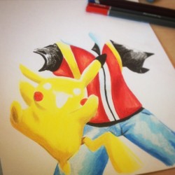 wolfiboi:  Work in progress #pokemon #pikachu #trainer #red #pokemontrainer #kanto #art #pencilcrayons