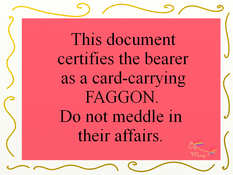 Digital card certifying bearer as a Faggon.