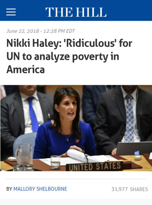 whyyoustabbedme: Nikki  Haley: ‘Ridiculous’ for UN to analyze poverty in America.