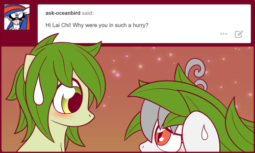 symbianl:ask-laichi:“It was reflex!…” QAQ Finally, an update. I need to update this more. :P   With @askflowertheplantponi. Safe to say Flower will be around a lot. XPTemporary reblog here. >3<x3!