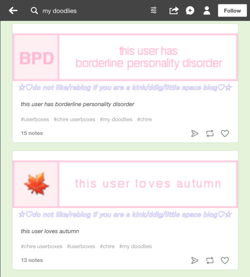 pinklilies:  userboxesbypinklilies:  it has come to my attention that @chirecore [who has conveniently blocked me on this account and my main so i can’t confront them] has been reposting my userboxes and uploading them as their own. they have even gone