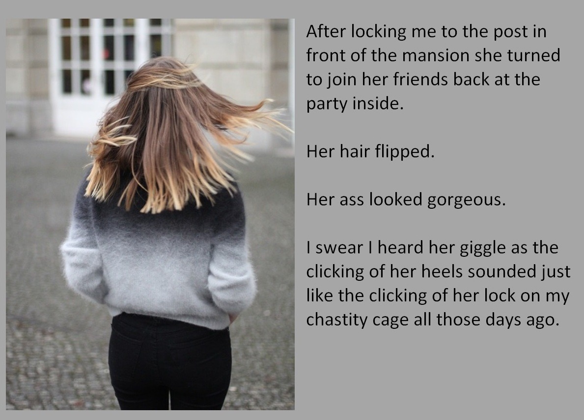 tangodeltawilli:  After locking me to the post in front of the mansion she turned