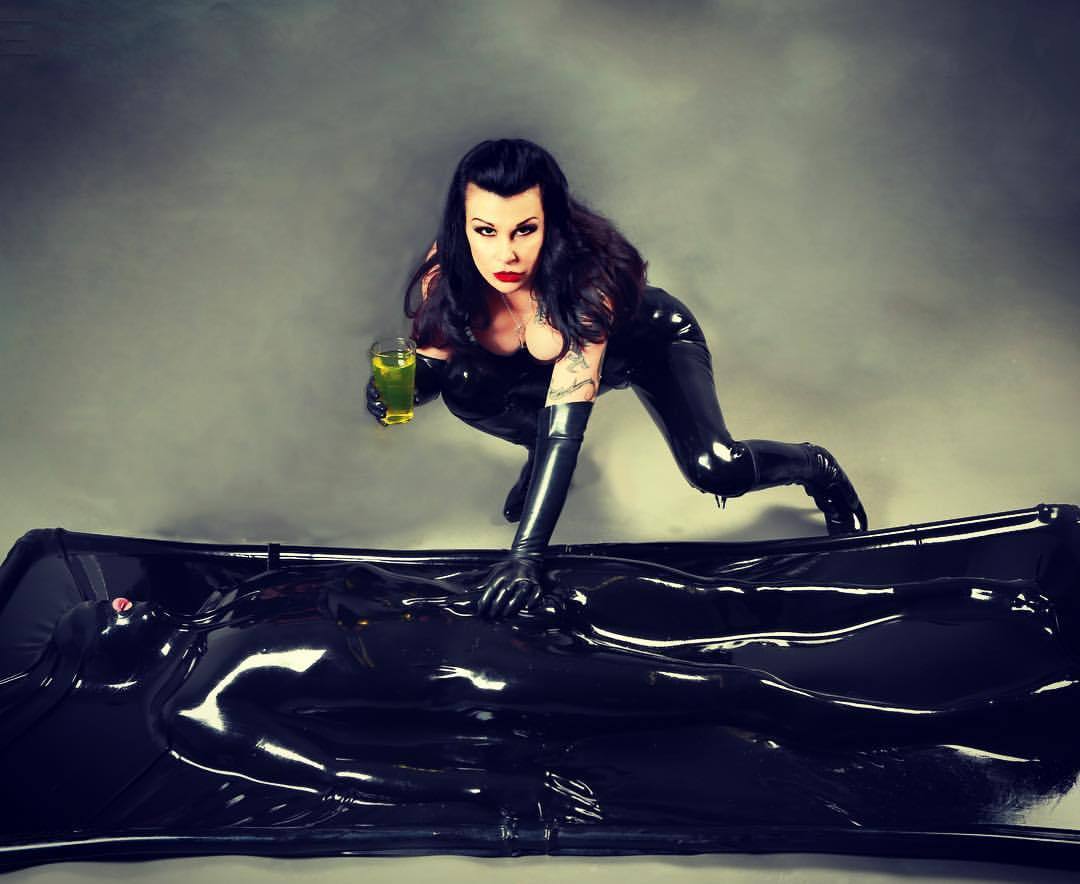 miss-velour:  Drink, or Drown #rubberfetish #vacbed #rubberbondage #rubbermistress