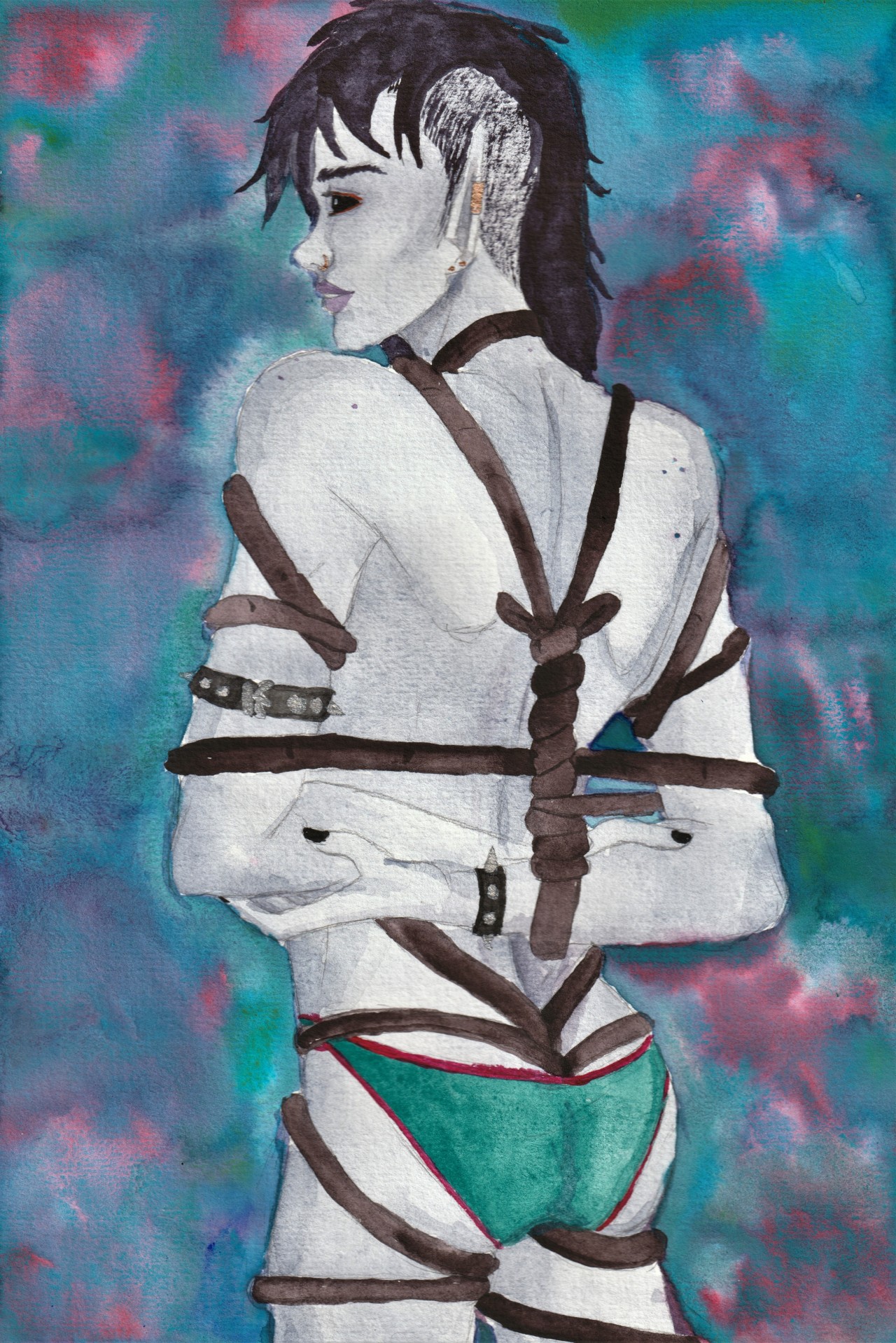 There was only one way I could go with the pinup for Adumbratus, he had to have shibari because reasons #watercolor#painting#art#shibari#pinup#illustration#my oc