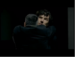 bowties-are-the-cooliest:  LOOK AT THE BEAR HUG HE GIVES HIM THO.AND SHERLOCK’S EXPRESSION SO PERF 