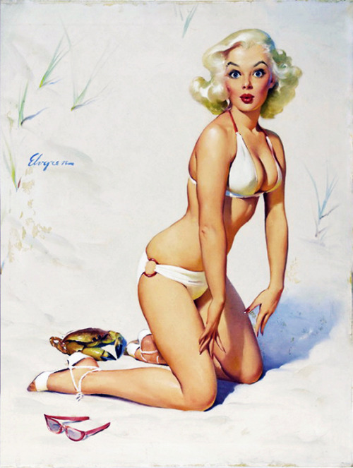 Gil Elvgren; photo study and finished artwork.