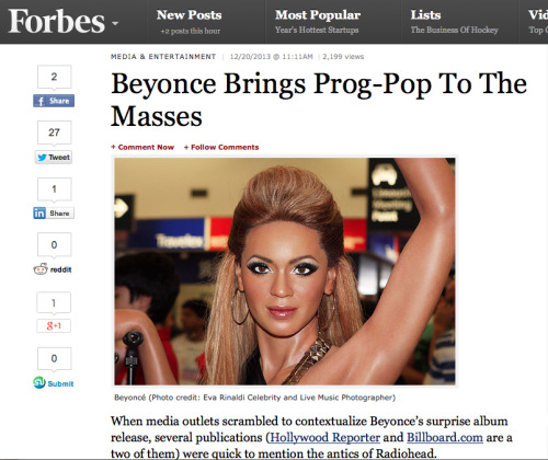 Forbes.com mistakenly uses a photo of a Beyoncé wax figure in an article about her new album.