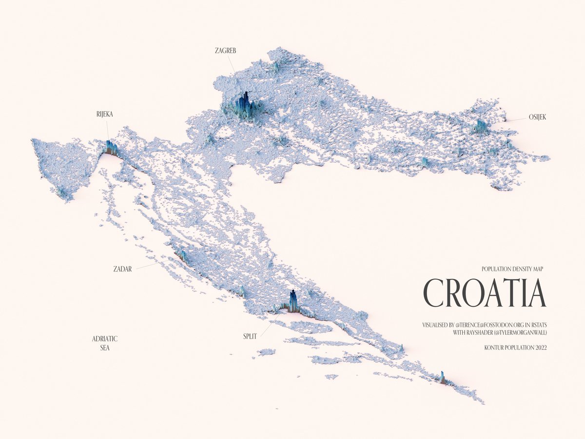 Population density map of Croatia. by... Maps on the Web