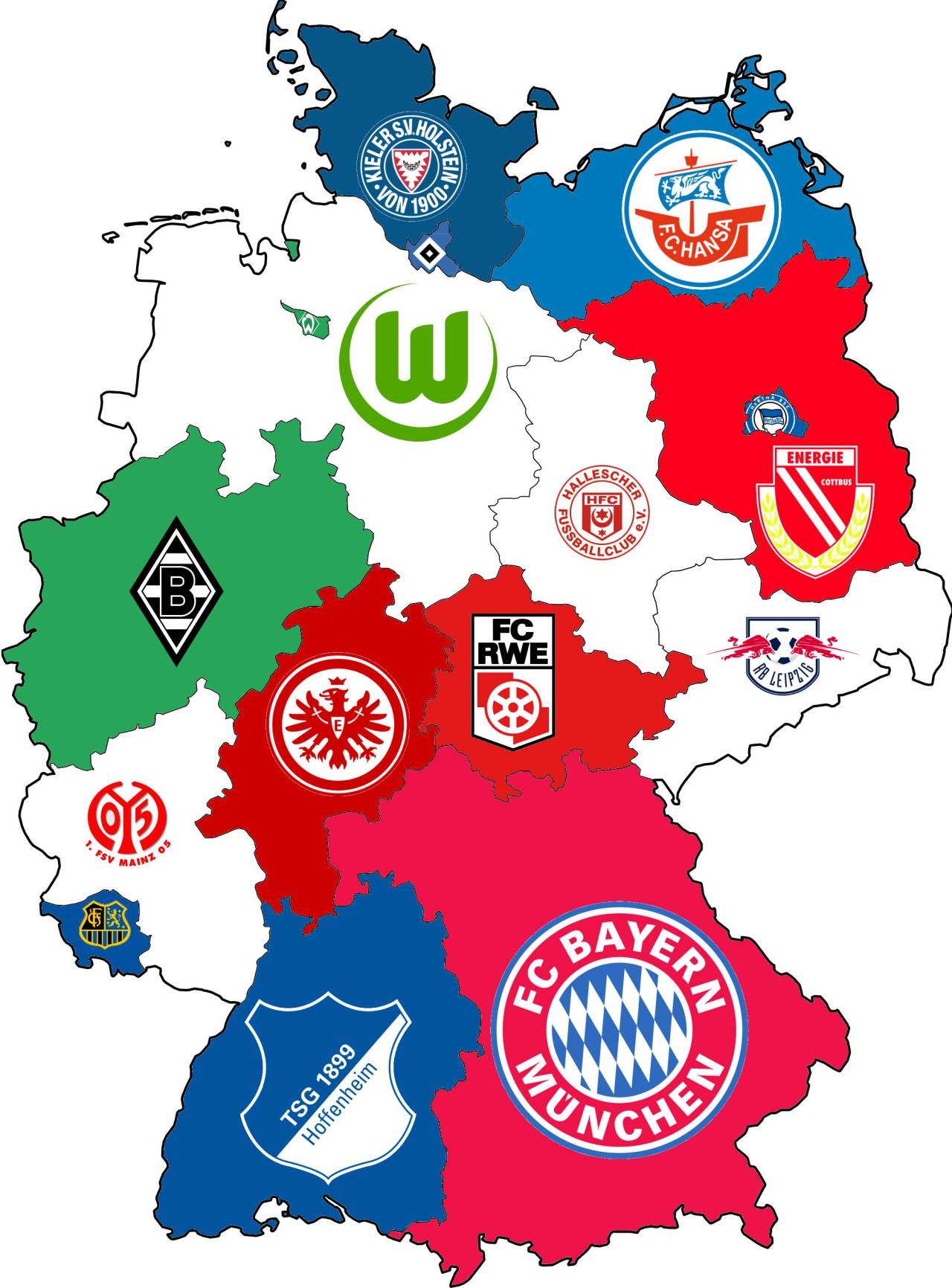 Map of best-ranked clubs by state in Germany : r/soccer