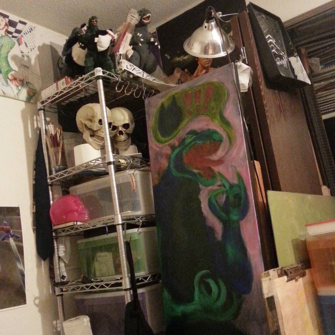 Newest work-in-progress. Never enough Godzilla. #art #painting #wip  (at Melrose,