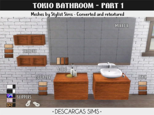 Tokio Bathroom-12 items:▪ Wall Light 01 (3 swatches)▪ Wall Light 02 (3 swatches)▪ Cabinet (3 swatche