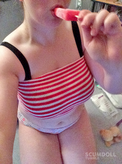 filth-femme:  post-masturbation strawberry popsicle :3 (this was the tube top i wore to the grocery store x_x)