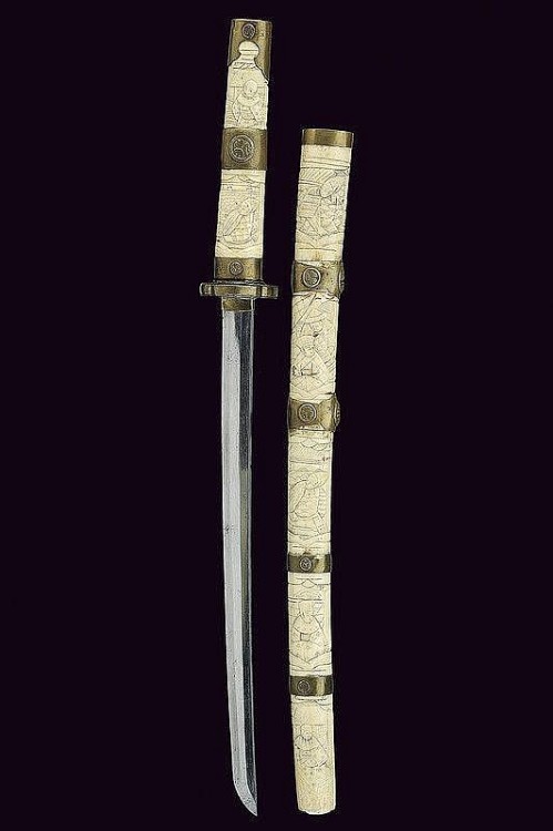 Japanese Wakizashi with carved ivory mounts, circa 1900.from Czerny’s International Auction House.