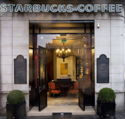 atstarbucks:  The Avenue l’Opéra Starbucks store was the first one to open in France in 2004, and was remodeled in 2011.Much of the design and décor is inspired by the elegance and theatricality of the nearby Opéra Garnier, embellished with velvet