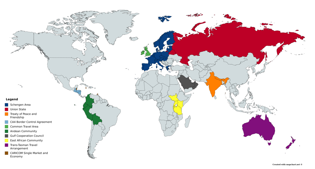 Open border areas of the world. Maps on the Web