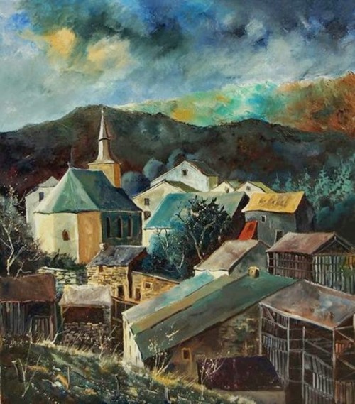 Laforet Village, Wallomië    -      Pol LedentBelgian,b.1952-Oil on canvas, 70 x 80 cm.