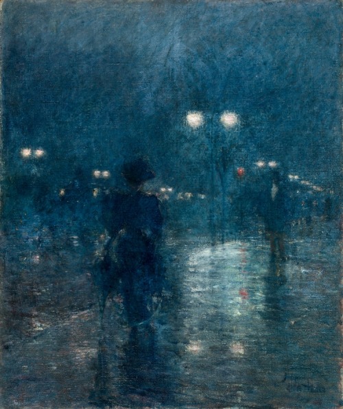 cma-american-painting-sculpture: Fifth Avenue Nocturne, Childe Hassam , c. 1895, Cleveland Museum of