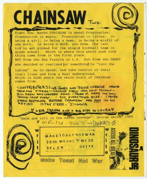 buscateunnovio: Donna Dresch’s Chainsaw zine circa 1990.