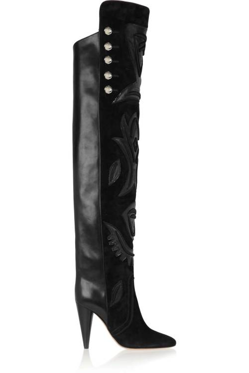 wantering-heels: Isabel Marant Becky Suede and Leather Over-the-Knee Boots, Black, Women’s US 