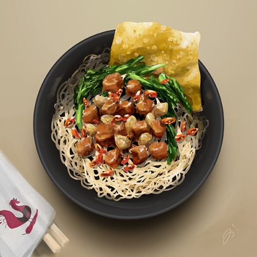 Indonesian spicy chicken noodle - mie ayam pedes