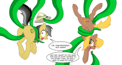 haikuoezu:  shadowovermars:  Alrighty folks, here’s some Daring Do finding herself in one heck of a pickle, along with her a rather unusual companion. Damn, it’s been a while since I last drew some Honey Dip. She was the first pony I ever drew in