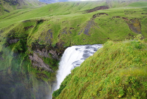 The Skógar waterfall in Iceland. Spectacularly massive it reaches heights of about 5 stories. there 