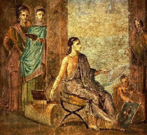 hellenismo:“Woman, painting a statue of Priapus. Roman fresco from the Casa del Chirurgo (VI 1