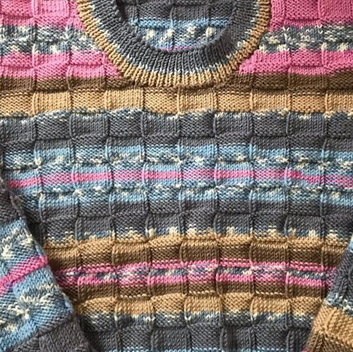 Forgot to post pictures of my jumper I finished in June using @jamescbrett dk fairground yarn and @s